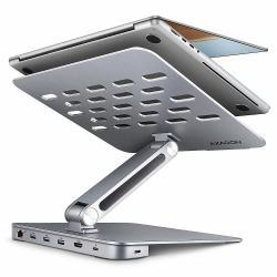 Axagon HMC-STND Multi-port USB-C 5Gbps hub and aluminum stand for laptops. HDMI 4k/60Hz, GLAN, PD and 3 USB-A ports. USB-C cable 60 cm. 