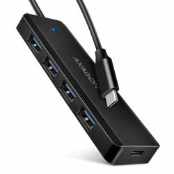 Axagon HUE-C1C 4x USB 5Gbps TRAVEL hub, USB-C power IN, 19cm USB-C cable  - UK version