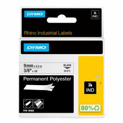 DYMO Rhino Industrial Permanent Polyester Labels | 9 mm x 3.5 m | Black Print on White | Self-Adhesive | for LabelManager & Rhino Label Makers 