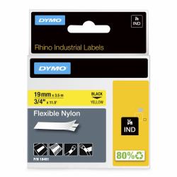 DYMO Rhino Industrial Flexible Nylon Labels | 19 mm x 3.5 m | Black Print on Yellow | Self-Adhesive | for Rhino & LabelManager Label Makers 
