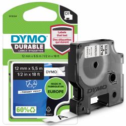 DYMO Authentic D1 Durable Labels | Black Print on White Tape | 12 mm x 5.5 m | High-Performance Label Tape for LabelManager Label Makers 
