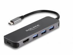 DeLOCK 3 Port USB Hub and 4K HDMI output with USB Type-C connection and PD 85 Watt 