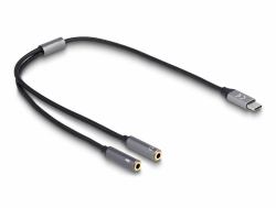 DeLOCK Headset Adapter USB Type-C male DAC 24 Bit / 96 kHz Hi-Res to 2 x 3.5 mm 3 pin Stereo jack female 