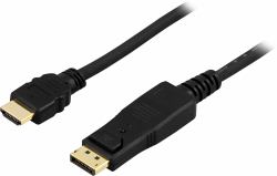 Deltaco DP-3010 video cable adapter 1 m DisplayPort HDMI Black 