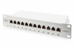 Digitus CAT 6A Patch Panel, shielded, 12-Port, 1HE, 10", grey 