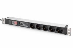 Digitus Socket strip with aluminum profile and switch, surge protection, integrated line filter, 5-way safety sockets, 2 m cable safety plug 