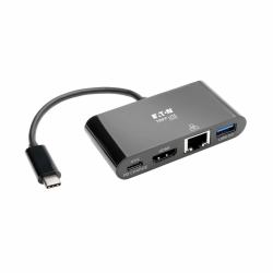 Eaton Tripp Lite U444-06N-H4GUBC USB-C Multiport Adapter - 4K HDMI, USB 3.x [5Gbps] Hub Port, GbE, 60W PD Charging, HDCP, Black 