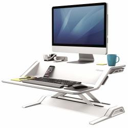 Fellowes Sit Stand Desk Riser - Lotus Height Adjustable Sit Stand Desk Converter with Cable Management - No Assembly Required - Max Weight 15.8KG - White 