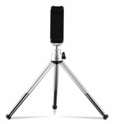 Hama Fancy 2in1 Mini Tripod for Mobile Phone & Camera [¼], Travel Tripod, 16cm, silver 
