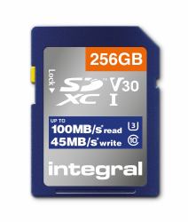 Integral 256GB SD MEMORY CARD SDXC UHS-1 U3 CL10 V30 UP TO R-100 MBS 