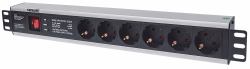 Intellinet 19" 1.5U Rackmount 6-Output Power Distribution Unit [PDU] EU CEE 7/3 Outlets, With On/Off Switch and Surge Protection, Built-in 3 m [10 ft.] Power Cord with EU CEE 7/4 Plug 