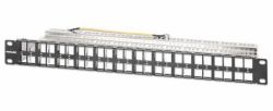 Intellinet 19" 48-Port Shielded Blank Patch Panel, 1U, Unloaded 19-inch Rackmount Keystone Panel for High-density Installations, Removable Cable-Management Bar, Black 