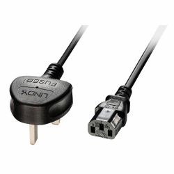 Lindy 3m UK 3 Pin Plug To IEC C13 Mains Power Cable, Black 