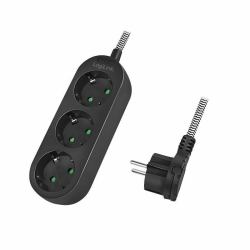 LogiLink Outlet Strip, 3 safety - sockets, w/ textile cable, - black - Warranty: 48M