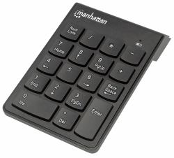 Manhattan Numeric Keypad, Wireless [2.4GHz], USB-A Micro Receiver, 18 Full Size Keys, Black, Membrane Key Switches, Auto Power Management, Range 10m, AAA Battery [included], Windows and Mac, Three Year Warranty 