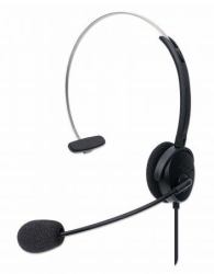 Manhattan Mono On-Ear Headset [USB], Microphone Boom [padded], Polybag Packaging, Adjustable Headband, In-Line Volume Control, Ear Cushion, USB-A for both sound and mic use, cable 1.5m, Three Year Warranty 