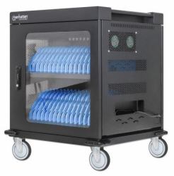 Manhattan Laptop Charging Cart/Trolley via AC Adapter [EU] 32-bay, Install device's AC Adapter [power cables] into unit, Suitable for ALL laptops [to 15.6"], iPads, MacBooks, Chromebooks, other USB-C devices, Bays 380x30x280mm, Cabinet, Lockable 