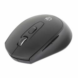 Manhattan MW6020 Wireless Mouse, Black, Adjustable 800/1200/1600dpi via top-mount push-button control, 2.4Ghz [effective range up to 10m], USB, Optical, Ambidextrous, Six Button with Scroll Wheel, USB-A nano receiver, AA battery [included] 