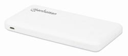 Manhattan Power Bank, 10000 mAh, Output: 2x USB-A [2.1A & 1A], Input: USB-C & Micro-USB [both 2A], White, One Year Warranty 