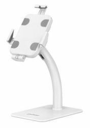 Manhattan Desktop Kiosk Stand [Anti theft] for Tablet and iPad, Universal, 360° Rotation, Tilt +20° to -110°, White, Lockable, Countertop Holder for 7.9" to 11" Tablets, Extendable clamps: height 200 to 246mm/width 129 to 181mm, Lifetime warranty 