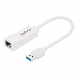 Manhattan USB-A Gigabit Network Adapter, White, 10/100/1000 Mbps Network, USB 3.0, Ethernet, RJ45, Three Year Warranty, Equivalent to USB31000SW. 