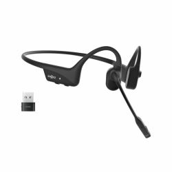 SHOKZ OpenComm2 UC 2025 Upgrade Wireless Bluetooth Bone Conduction Videoconferencing Headset with USB-C Charging Port and USB-A adapter | 16 Hr Talk Time, 29m Wireless Range, 1 Hr Charge Time | Includes Noise Cancelling Boom Mic and Dongle, Black 