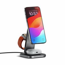 Satechi ST-Q31FM-EA mobile device charger Headphones, Smartphone, Smartwatch Grey, Black USB Wireless charging Indoor 