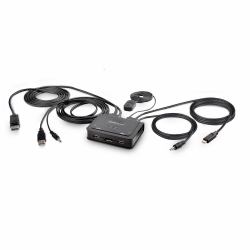 StarTech.com 2-Port Hybrid USB-C DisplayPort Cable KVM Switch, 4K 60Hz, Compact KVM with 6ft/1.8m USB-A/DisplayPort/Audio & 4ft/1.2m USB-C Integrated Host Cables, Bus Powered - Remote Push Button/Hotkey Switching 