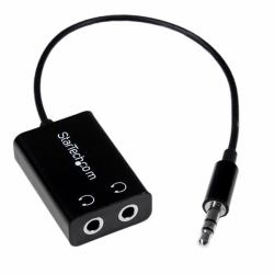 StarTech.com Black Slim Mini Jack Headphone Splitter Cable Adapter - 3.5mm Male to 2x 3.5mm Female 