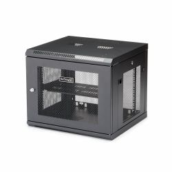 StarTech.com 4-Post 9U Wall Mount Network Cabinet with 1U Shelf, 19" Wall-Mounted Server Rack for Data / AV / Electronics / Computer Equipment, Small Vented Rack Enclosure 