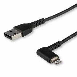 StarTech.com 3ft [1m] Durable USB A to Lightning Cable - Black 90° Right Angled Heavy Duty Rugged Aramid Fiber USB Type A to Lightning Charging/Sync Cord - Apple MFi Certified - iPhone 
