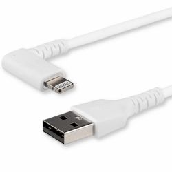 StarTech.com 6ft [2m] Durable USB A to Lightning Cable - White 90° Right Angled Heavy Duty Rugged Aramid Fiber USB Type A to Lightning Charging/Sync Cord - Apple MFi Certified - iPhone 