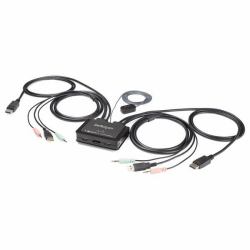 StarTech.com 2 Port DisplayPort KVM Switch - 4K 60Hz - Compact Dual Port UHD DP 1.2 USB Desktop KVM Switch with 4ft Cables & Audio - Bus Powered & Remote Switching - MacBook ThinkPad 