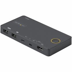 StarTech.com 2 Port Hybrid USB-A + HDMI & USB-C KVM Switch - Single 4K 60Hz HDMI 2.0 Monitor - Compact Desktop and/or Laptop HDMI KVM Switch - USB Bus Powered - Thunderbolt 3 Compatible 