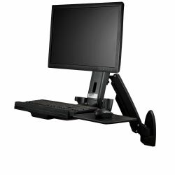 StarTech.com Wall Mount Workstation - Articulating Full Motion Standing Desk with Ergonomic Height Adjustable Monitor & Keyboard Tray Arm - Mouse & Scanner Holders - Single VESA Display 