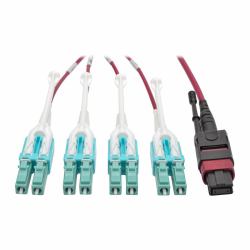 Tripp Lite N845-01M-8L-MG 40G MTP/MPO to 4xLC Fan-Out OM4 Plenum-Rated Fiber Optic Cable, 40GBASE-SR4, Push/Pull Tabs, Magenta, 1 m 
