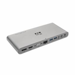 Tripp Lite U442-DOCK4-INT USB-C Dock, Triple Display - 4K HDMI/DisplayPort, VGA, USB 3.x [5Gbps], USB-A/C Hub Ports, GbE, 100W PD Charging, EU/UK Power Supply 