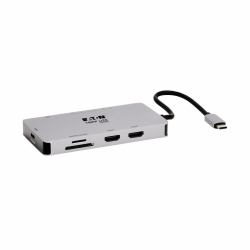 Tripp Lite U442-DOCK8G-GG USB-C Dock, Dual Display - 4K 60 Hz HDMI, USB 3.x [5Gbps] Hub Ports, GbE, Memory Card, 100W PD Charging, Gray 