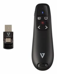 V7 WP500C Wireless Presenter Dual USB-C + USB-A - 2.40 GHz RF - Black - Red Laser Pointer - 5 Button[s] - Wireless - Radio Frequency - USB - Storable USB Receiver slot 