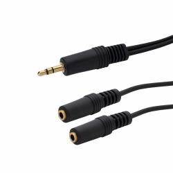 connektgear 0.15m 3.5mm Stereo Jack Audio Splitter Cable - Male to 2 x Female - Gold Connectors 