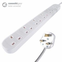connektgear CONNEkT Gear 5m 6 Way Power Extension Block - UK Plug to 6 x UK Sockets - White 