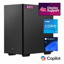 LOGIX Micro Tower - Designed for CCTV Use - Intel i5 Processor, 16GB Kingston Memory, 500GB Kingston SSD, Output to 4 Monitors, with Dual LAN, Windows 11 Pro Intel® Core™ i5 DDR5-SDRAM Black  - UK version
