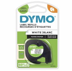 DYMO LetraTag Paper Labels | Authentic | 12 mm x 4 m Roll | Black Print on White | Self-Adhesive Multipurpose Labels for LetraTag Label Makers | Made in Europe (OEM Dymo 91200/S0721510 DirectLabel-...