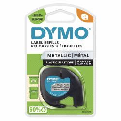 DYMO LetraTag Metallic Labels | Authentic | Black Print on Metallic Silver | 12mm x 4m | Self-Adh...