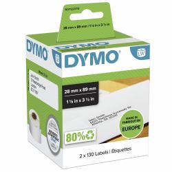 DYMO Authentic LabelWriter Address Labels | 28 mm x 89 mm | Self-Adhesive | Roll of 130 | 2 Pack [260 Easy-Peel Labels] |for LabelWriter Label Makers | Made in Europe (LW-LABELS 28X 89MM SHIPPING -...