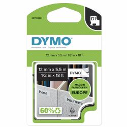 DYMO D1 High-Performance Permanent Polyester Labels | 12 mm x 5.5m Roll | Black Print on White | Self-Adhesive Labels for LabelManager Label Printers | Authentic (D1-TAPE POLYESTER 12MM X 5.5M - BL...
