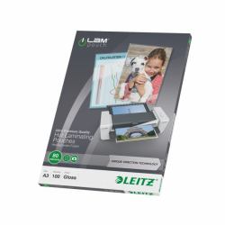 Leitz iLAM Ultra-premium Glossy A3 Laminating Pouches with UDT, 80 microns, Pack of 100 (Leitz 74850000 A3 UDT iLAM 2 x 80 Micron Pouch 100Pk)