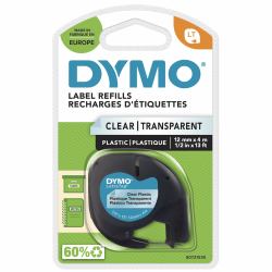 DYMO Branded LetraTag Plastic Labels | 12 mm x 4 m Roll | Black Print on Clear Labels | Multipurp...