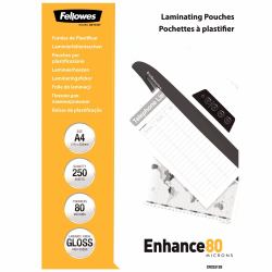 Fellowes A4 Glossy 80 Micron Laminating Pouch (Fellowes 5312903 A4 80Mic Pouch 250pk)