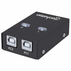 Manhattan USB-A Automatic Sharing Switch, 2x USB-B Ports, 480 Mbps [USB 2.0], Dual Control [Auto-Sensing or Manual], USB powered [no external power supply required], inc 1x 1.5m USB-A to USB-B cabl...